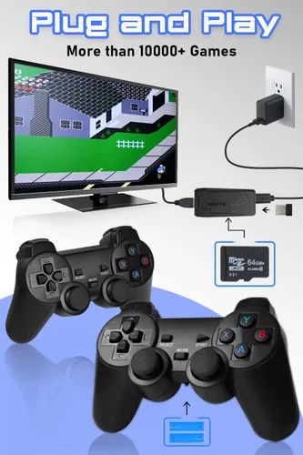 Vista 5 de Apriluna Retro Classic Game Console Wireless HDMI Output System, Built in 10000+ Handheld Video Games 2.4G Wireless Controllers, 9 Emulator Consoles