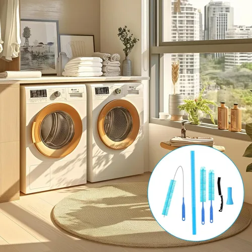 Vista 7 de Kit limpiador de ventilación de secadora - Cepillo largo de limpieza de ventilación de secadora con removedor de pelusas, cepillo de limpieza
