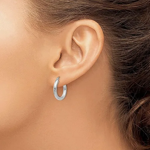 Vista 3 de Juego de aretes de aro de oro blanco de 14 quilates de 0118 pulgadas con forma de tubo redondos clásicos joyería fina para mujeres regalos para ella