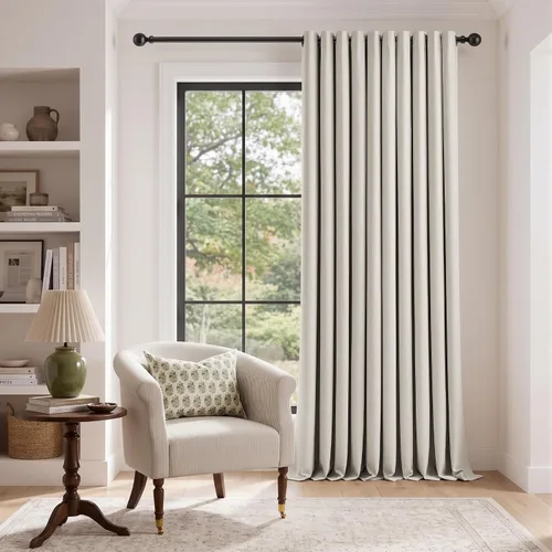 Vista 39 de Cortinas de 100 pulgadas extra anchas 100% opacas marfil con ojales, lino Natural