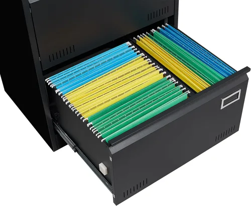 Vista 5 de Archivadores laterales de oficina con cerradura, archivadores de metal con bloqueo con 2 cajones, gabinete de oficina para oficina en casa, cajones