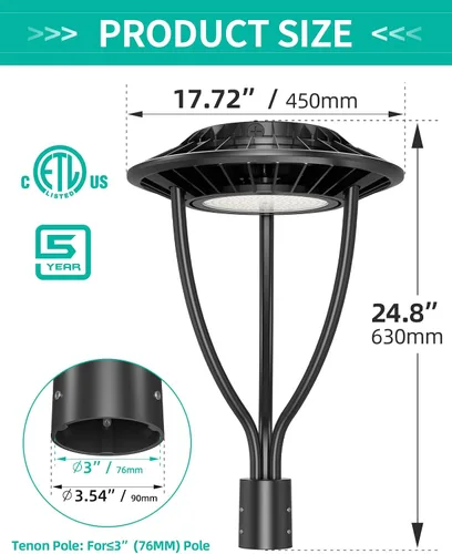 Vista 5 de Luz LED para poste superior con certificación ETL de 60 W, 48 W, 36 W, ajustable, 3 CCT, luces de poste para exteriores ajustables con fotocélula