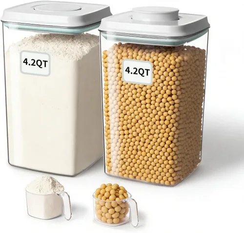 Vista 11 de Contenedores herméticos de almacenamiento de alimentos, 3 recipientes de comida pop con tapas de 1.3 cuartos de galón, apilables con apertura de un