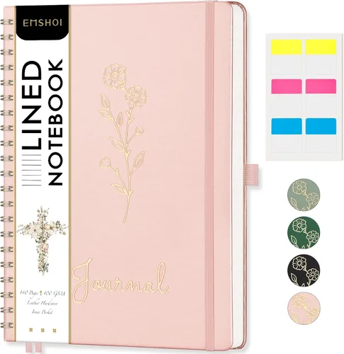 Vista 14 de EMSHOI Cuaderno de espiral con puntos, tapa dura de cuero, papel grueso de 3.53 oz/m², cuaderno de cuadrícula de puntos de 0.197 in para diario