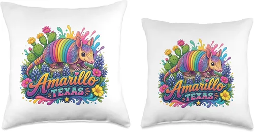 Vista 3 de Amarillo Texas Fun Colorful Armadillo Novelty Souvenir Throw Pillow