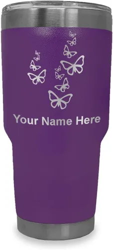 Vista 27 de LaserGram Vaso aislado al vacío de 20 onzas, mariposas, grabado personalizado incluido (negro)
