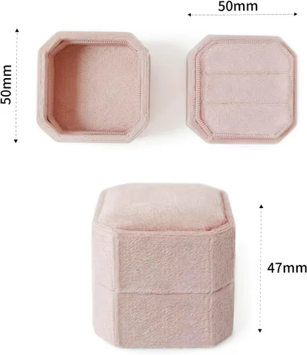 Vista 3 de Caja de terciopelo con 2 ranuras para joyería, caja de compromiso, boda, caja de recuerdo, anillo de foto nupcial, octágono de doble ranura