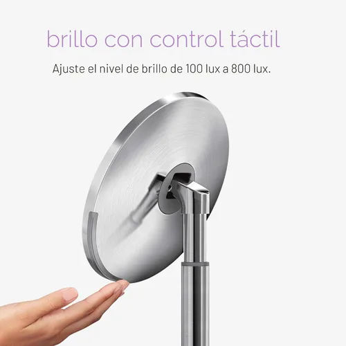 Vista 7 de simplehuman Espejo con sensor, espejo de maquillaje iluminado con aumento (5X), espejo redondo de 8 pulgadas con lupa con luces, inalámbrico, acero