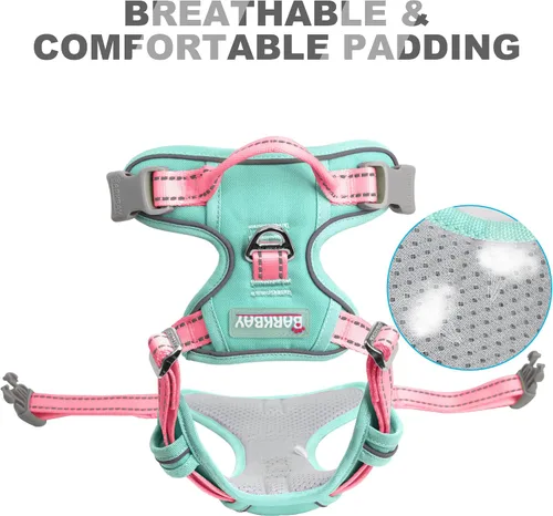 Vista 31 de BARKBAY - Arnés para perro sin tirones con clip frontal, material resistente y reflectante, asa de fácil control para pasear perros grandes