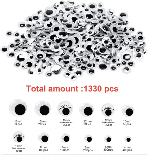 Vista 3 de 1330pcs Googly Eyes autoadhesivas para manualidades, calcomanías para manualidades que se mueven con varios tamaños para bricolaje