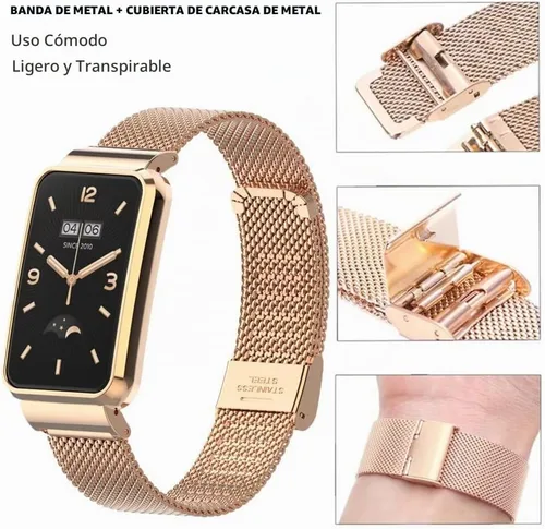 Vista 5 de Correa compatible con Xiaomi Mi Band 7, correas de repuesto de metal de acero inoxidable, accesorios para pulsera inteligente Mi Band 7 FG1 Negro