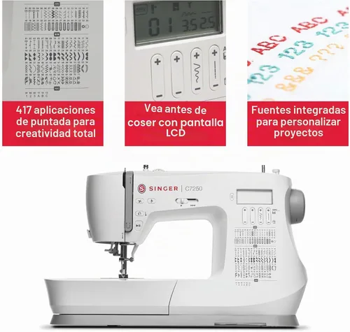 Vista 3 de Máquina de coser y de acolchado computarizada SINGER C7250 con mesa de extensión y kit de accesorios 417 aplicaciones de puntadas, letras