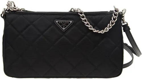 Vista 2 de Prada Bolso de hombro convertible negro con cadena de nailon Tessuto acolchado 1BH026, Negro