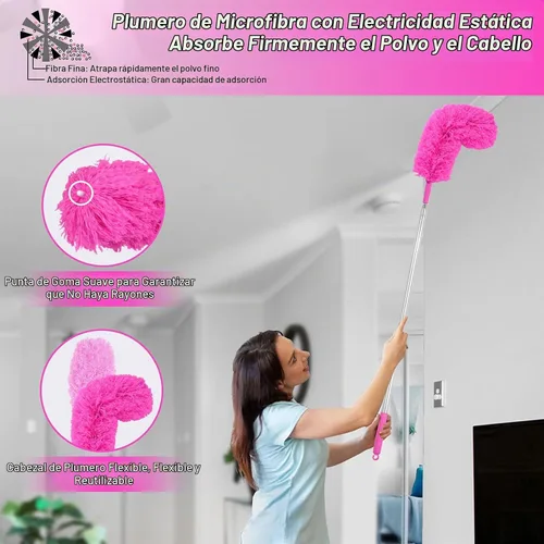 Vista 3 de Plumeros de microfibra para limpieza, plumeros con poste de extensión, plumeros flexibles y lavables para ventiladores de techo alto, persianas