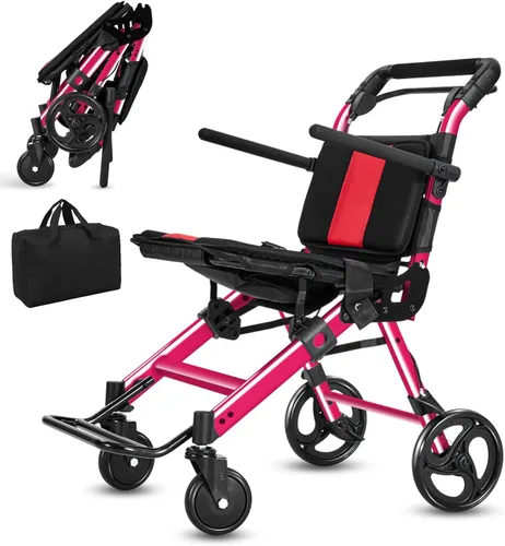 Vista 10 de Sillas de ruedas para adultos, silla de ruedas de transporte, sillas plegables ligeras con frenos de mano, sillas de ruedas portátiles de viaje