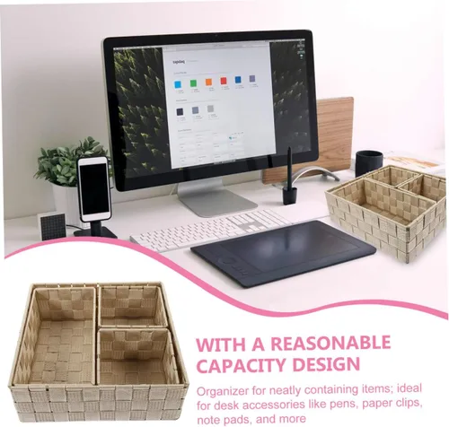 Vista 3 de Housoutil Caja de almacenamiento de escritorio resistente con rejillas, soporte para bolígrafos, organizador de mesa en estilo organizador combinado