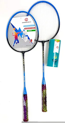 Vista 2 de Raqueta de bádminton de alta calidad, par de 2 raquetas con 3 volantes y bolsa de transporte incluida, para jugadores profesionales y principiantes