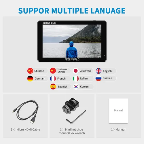 Vista 7 de FEELWORLD 1600Nit 4k Ultra Brillante Cámara Video Monitor 5.5 Pulgadas HDMI Pantalla Táctil DSLR Monitor de Campo 1920x1200 IPS F970 Kit