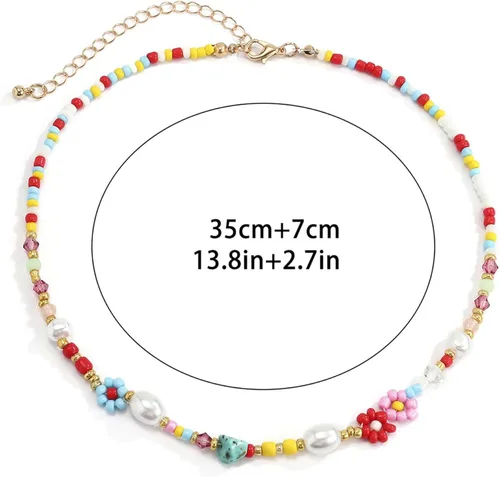 Vista 7 de Colorful Beaded Necklace for Women Beaded Pearl Choker Necklace for Teen Girls Stainless Steel 14K Gold Plated Necklace Y2K Trendy Pearl Necklace