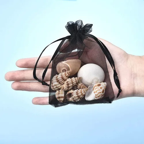 Vista 2 de 50 bolsas de organza con cordón de regalo para joyas, tela transparente de malla de 4 x 6 pulgadas, organizador de red negra, sobres geniales