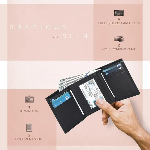 Vista 3 de ESTALON Slim RFID Wallets for Men - Genuine Leather Front Pocket Trifold Wallet