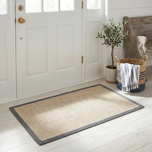 Vista 6 de Alfombra de sisal Safavieh, de color maíz y negro, tejida a mano, de la colección de fibras naturales; 5 x 8 pulgadas, NF441A, Tela, Gris / Gris