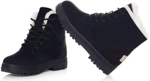 Vista 3 de DADAWEN Botas de nieve de gamuza impermeables con cordones para mujer