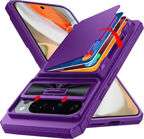 Vista 28 de CENMASO - Funda para Google Pixel 9 Pro XL con tarjetero (4 tarjetas), funda deslizante para cámara y función atril, bloqueo RFID, protección