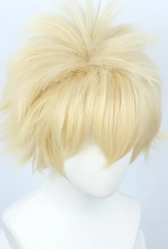 Vista 3 de Linfairy Peluca de cosplay de anime, cabello rubio corto, disfraz de Halloween, peluca completa