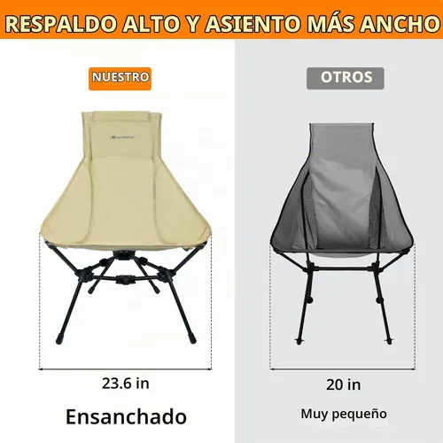 Vista 5 de AYAMAYA Ultralight Highback Camping Chair for Camping, Aluminum Widen Frame Crema