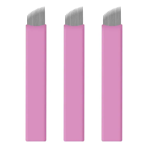 Vista 8 de 50pcs rosa desechable microblading artista Blade #12 Nano Microblades 0.007 in Microblading cejas suministros agujas tamaño disponible 12F 14F 18U