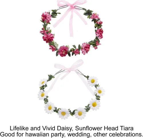 Vista 2 de Lawie Paquete de 8 coronas de flores bohemias, coronas florales con cinta en halo, diademas para boda, novia, dama de honor, tiara, girasol