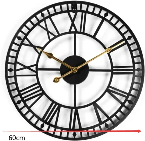 Vista 2 de Home Decoration Clock Metal Wall Clock Decorative 3D Roman Numeral Wall Clock Silent Battery Operated Industrial Style Clock Wall(60 * 60cm)