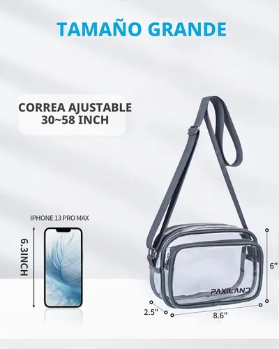 Vista 3 de Paxiland Clear Purse, Stadium Approved Clear Crossbody Bag for Women gris