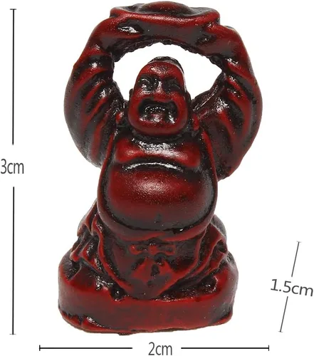 Vista 2 de Juego de 6 figuras de Buda sonriente de la suerte feliz de Buda, 1 pulgada, color rojo