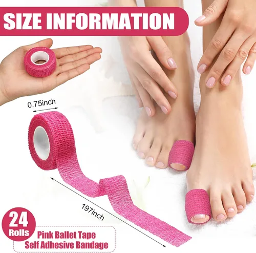Vista 2 de Cinta adhesiva para dedos de 24 rollos rosa, cinta adhesiva transpirable y flexible, cinta elástica a prueba de sudor, protección contra ampollas