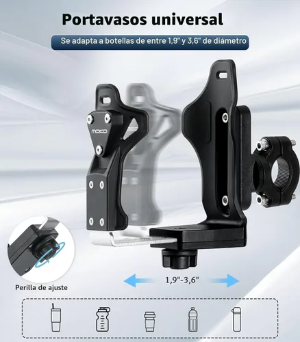 Vista 2 de MoKo Soporte para botella de agua para bicicleta, jaula ajustable para botella de agua de 1.9-3.6 pulgadas de diámetro, para manillar y marco, Negro