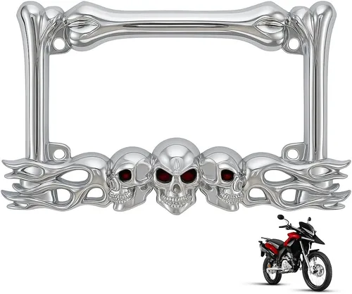 Vista 8 de Marco de matrícula de motocicleta, marco de placa de motocicleta resistente, aleación de zinc cromado, se adapta a placas estándar de 7 x 4