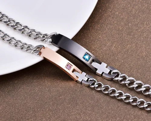 Vista 3 de NEHZUS - Pulseras tipo brazalete de acero inoxidable para parejas