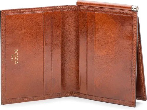 Vista 2 de Bosca Clip de cuero para hombre con bolsillo, Ámbar, Colección Old Leather - Clip para dinero con bolsillo
