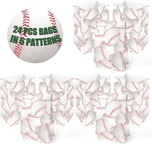 Vista 4 de OuteGo 24 bolsas de regalo de fiesta de béisbol con pegatinas - Bolsas de golosinas y regalos de fiesta para fiestas de cumpleaños de niños