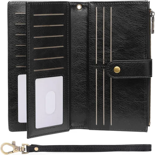Vista 9 de GOIACII Carteras para Mujer de Gran Capacidad Portador de Tarjetas de Crédito Cartera Rfid Mujer Doble Cremallera Bolsillo Cuero Bifold para Damas