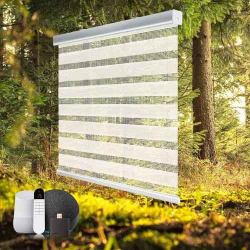 Vista 9 de Persianas motorizadas con control remoto de cebra, cenefa de aluminio mejorada, persianas automáticas para ventanas, persianas eléctricas de doble