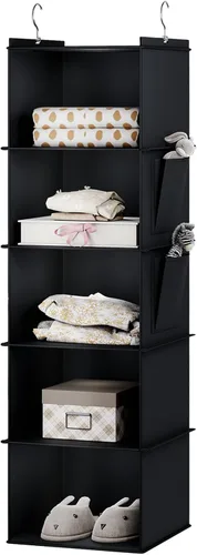 Vista 13 de YOUDENOVA Organizador colgante de armario, estantes de almacenamiento colgantes de 3 repisas, beige