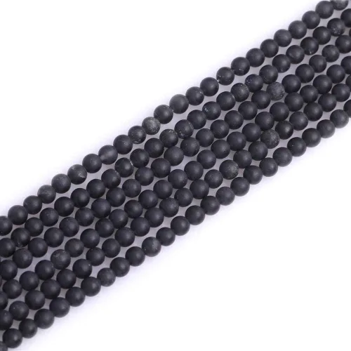 Vista 46 de Cuentas espaciadoras redondas de ágata negra esmerilada mate mate de 0.157 in para fabricación de joyas de 15 pulgadas