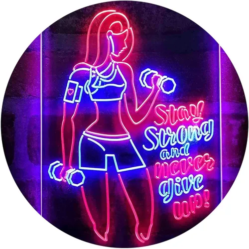 Vista 16 de ADVPRO Fitness Club Gym Stay Strong Never Give Up Dual Color LED Neon Sign azul & rojo 8 x 12 pulgadas st6s23-i4043-br