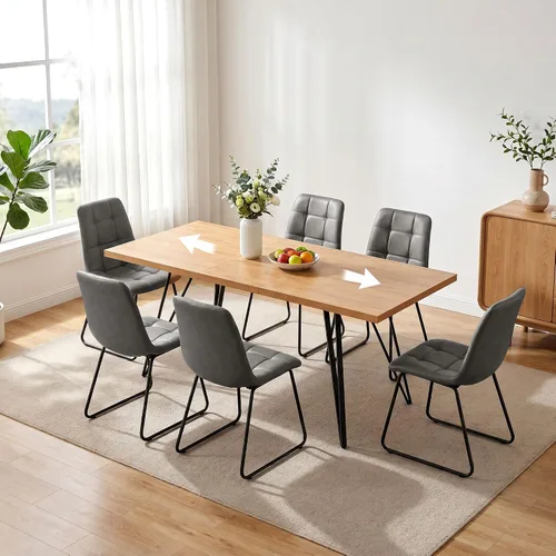 Vista 24 de HIPIHOM Mesa de comedor extensible para 4-6, de 55 a 71 pulgadas para espacios pequeños Mesa de roble