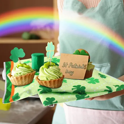 Vista 5 de Patelai 6 Pcs Toallas de Cocina del Día de San Patricio Toalla de Trébol Shamrock Toallas de Mano para Baño Toallas para Platos y Té Regalos