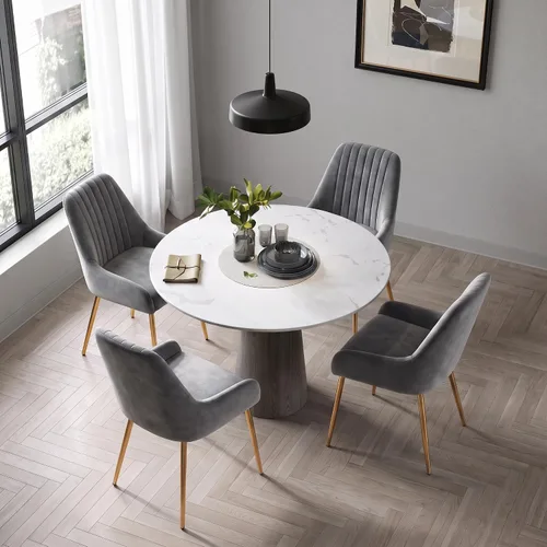 Vista 19 de Juego de 4 sillas de comedor de terciopelo negro, modernas sillas de cocina