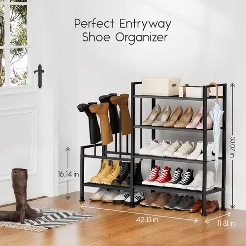 Vista 3 de Homsorout Zapatero organizador y almacenamiento – Zapatero de metal de 4 niveles con almacenamiento para botas y lateral cualquier combinación